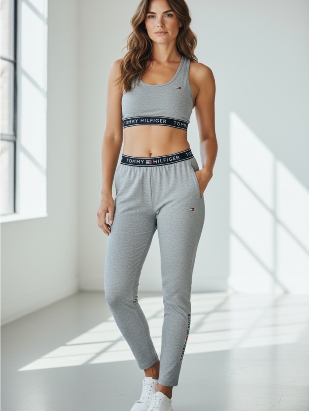 Tommy Hilfiger Gray Logo Crop Tank and Jogger Set